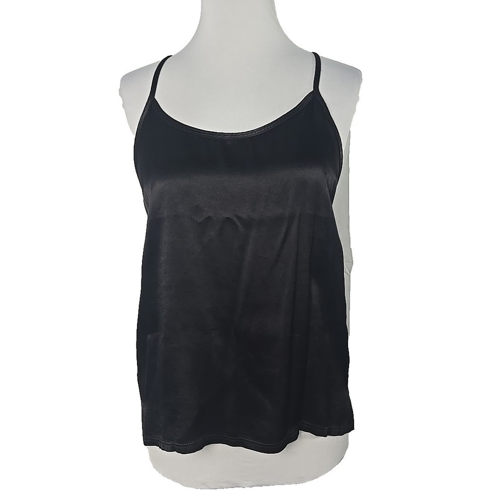 Nation USA Black Satin Racerback Spaghetti Strap Tank Top Size Small S